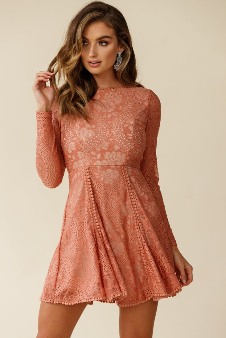 Palm Springs Lace Overlay Low Back Dress Rose by Selfie Leslie