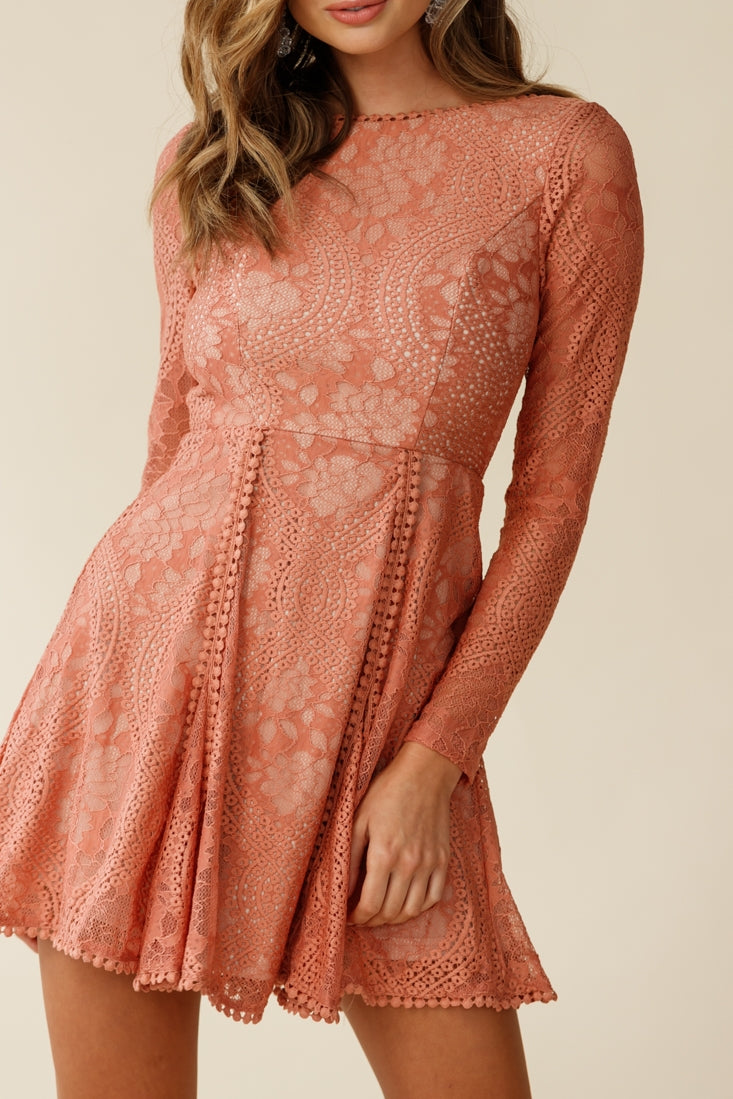 Palm Springs Lace Overlay Low Back Dress Rose by Selfie Leslie