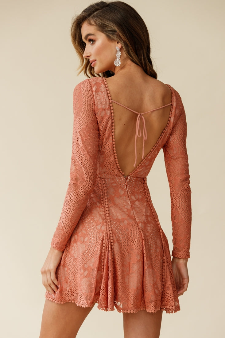 Palm Springs Lace Overlay Low Back Dress Rose by Selfie Leslie