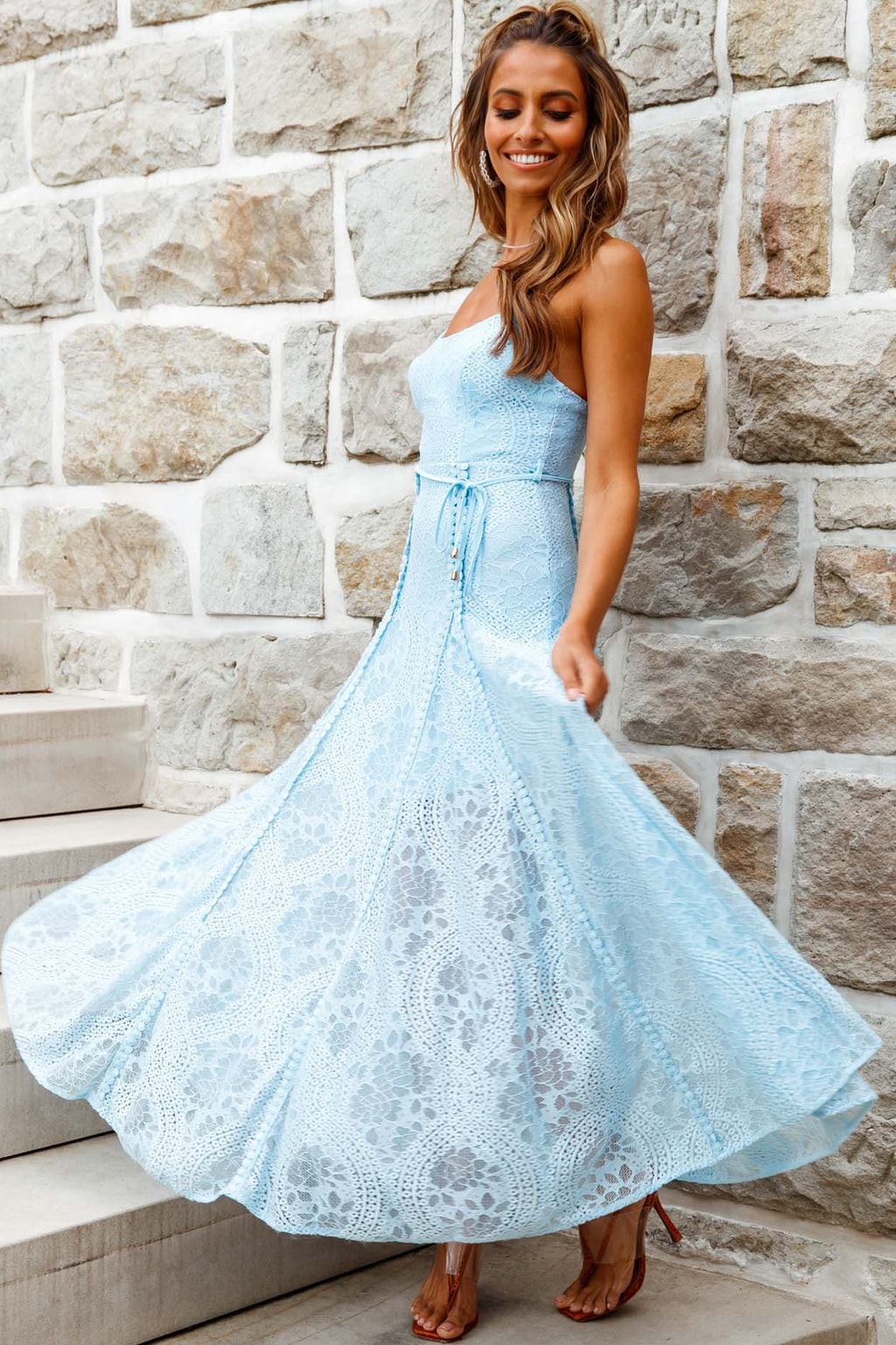 Palm Springs Lace Overlay Maxi Dress Blue by Selfie Leslie