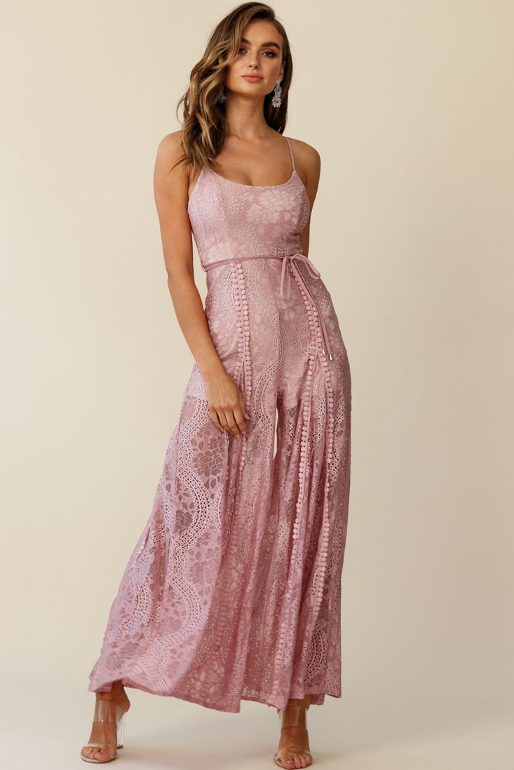 Palm Springs Lace Jumpsuit Blush Pink by Selfie Leslie