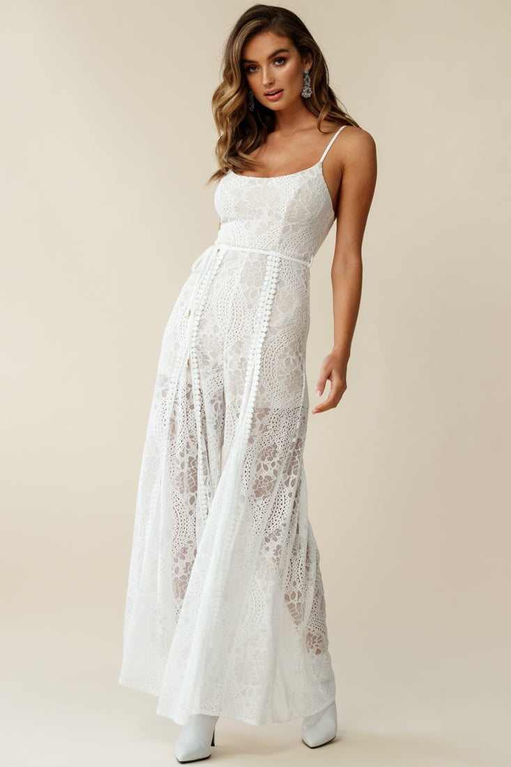 Palm Springs Lace Jumpsuit White by Selfie Leslie