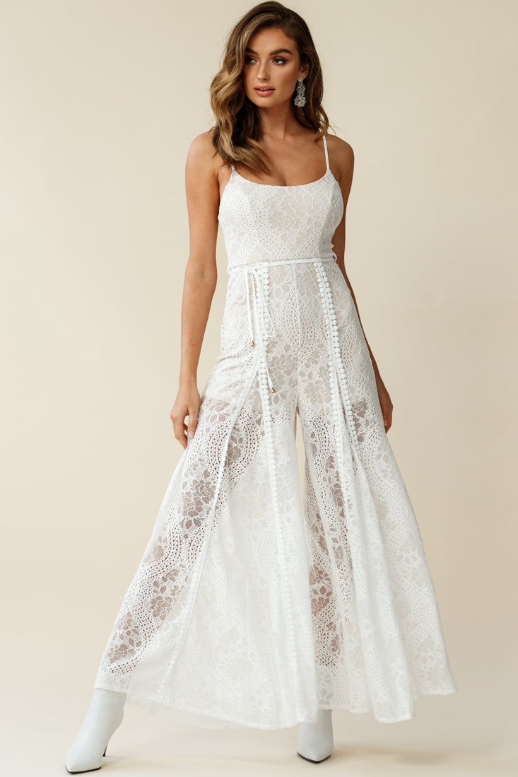 Palm Springs Lace Jumpsuit White by Selfie Leslie