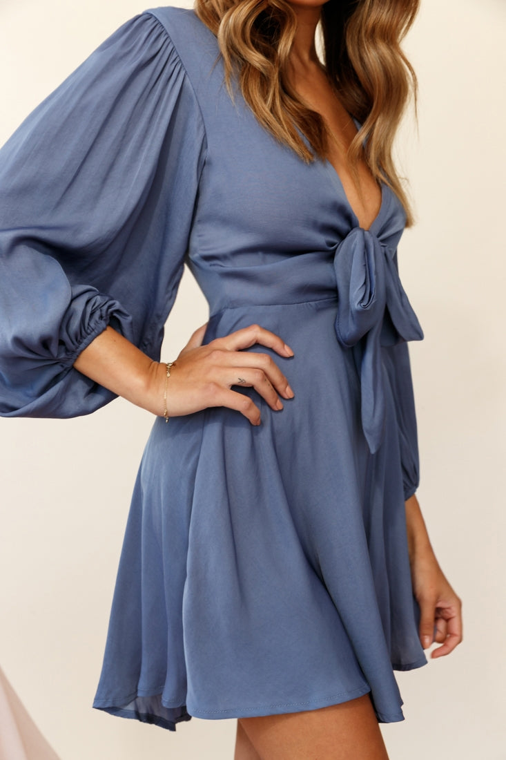 Madison Bow Tie Bust Balloon Sleeve Dress Midnight Blue by Selfie Leslie
