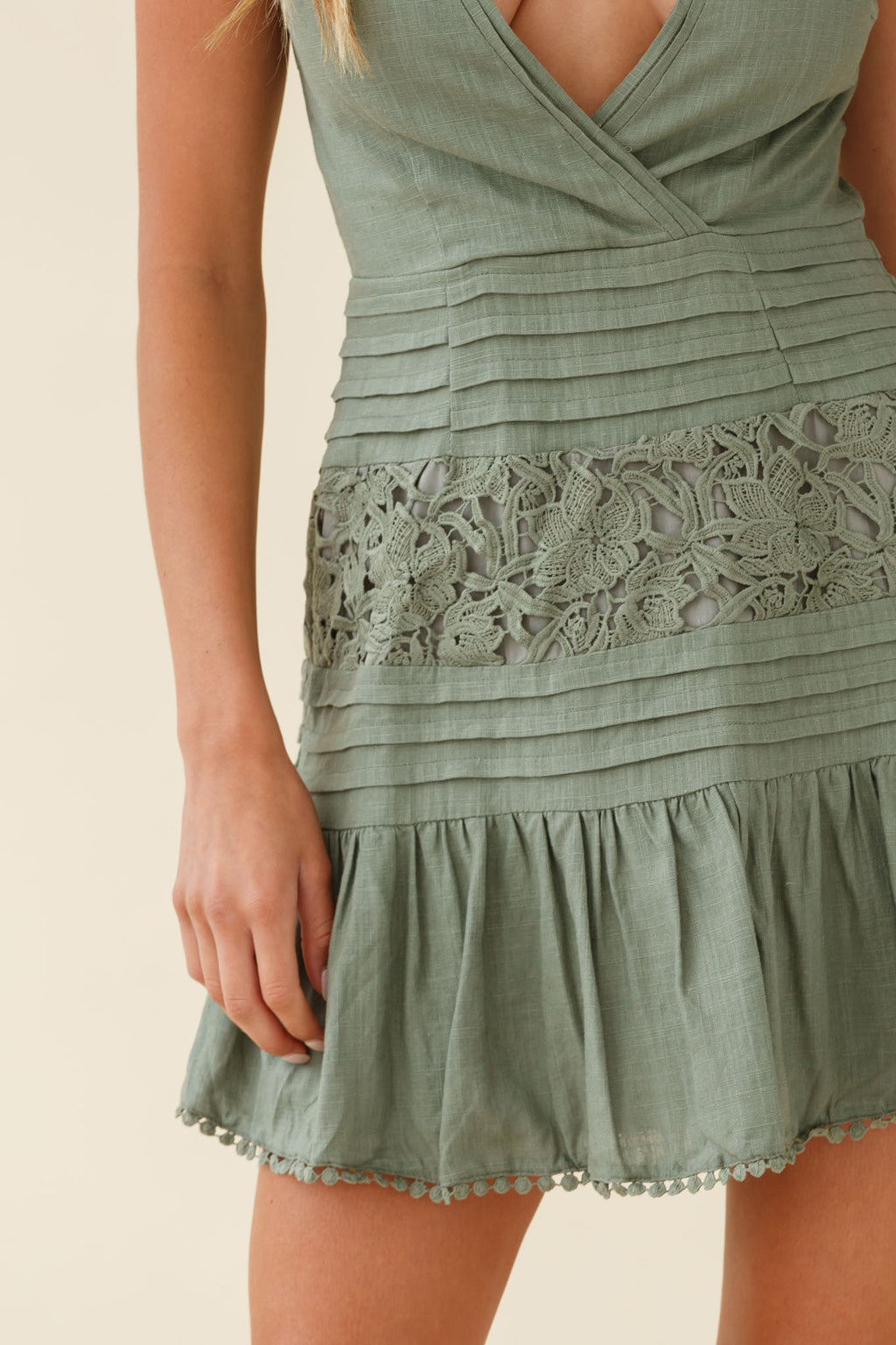 Storybook Cap Sleeve Pintuck Detail Dress Olive by Selfie Leslie