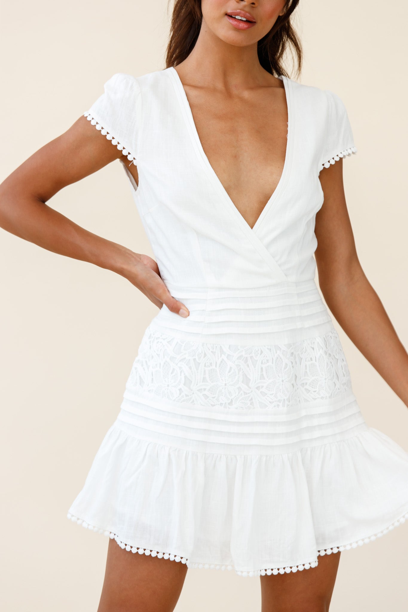Storybook Cap Sleeve Pintuck Detail Dress White by Selfie Leslie
