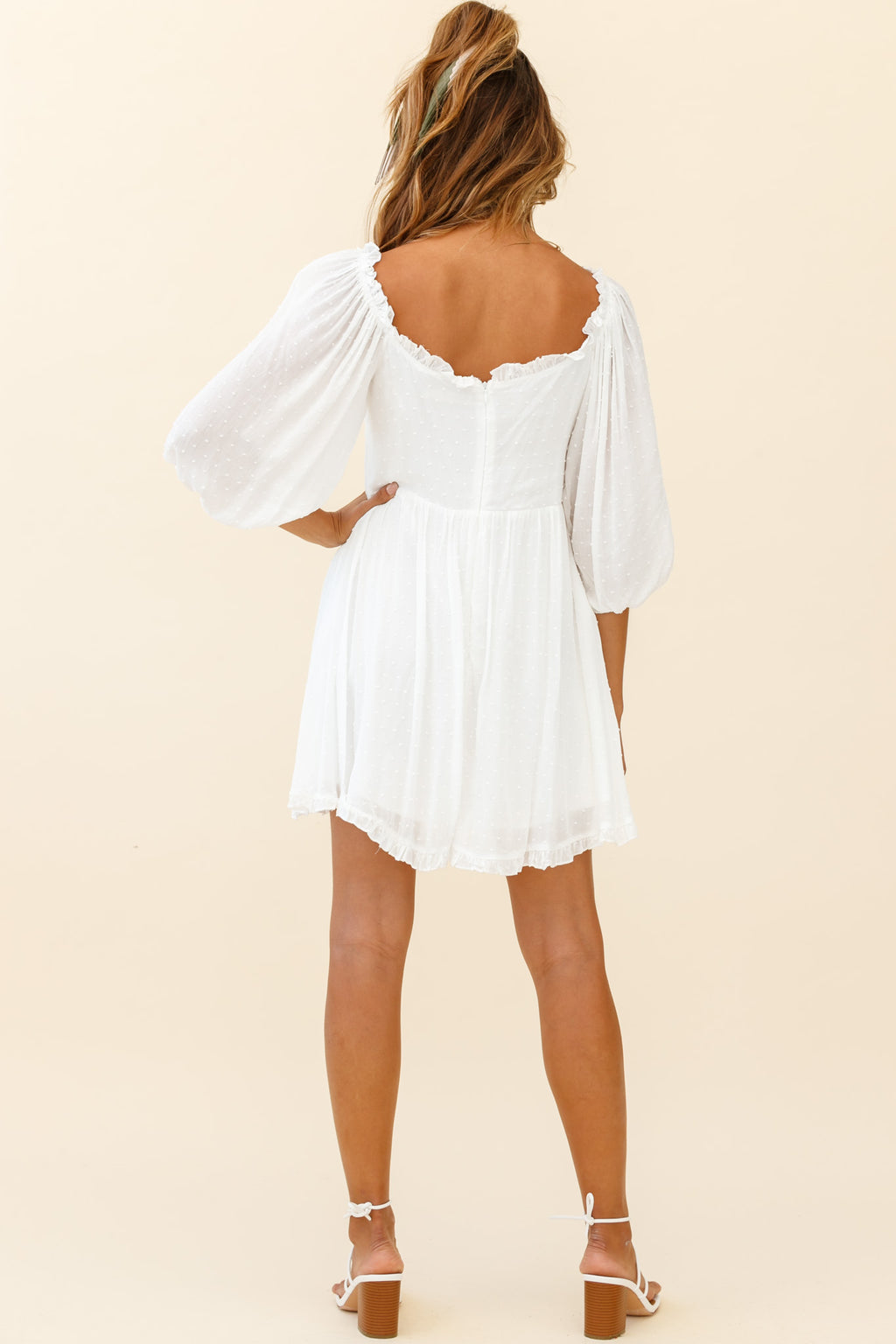 Dream Lover Puff Sleeve Crochet Insert Dress White by Selfie Leslie