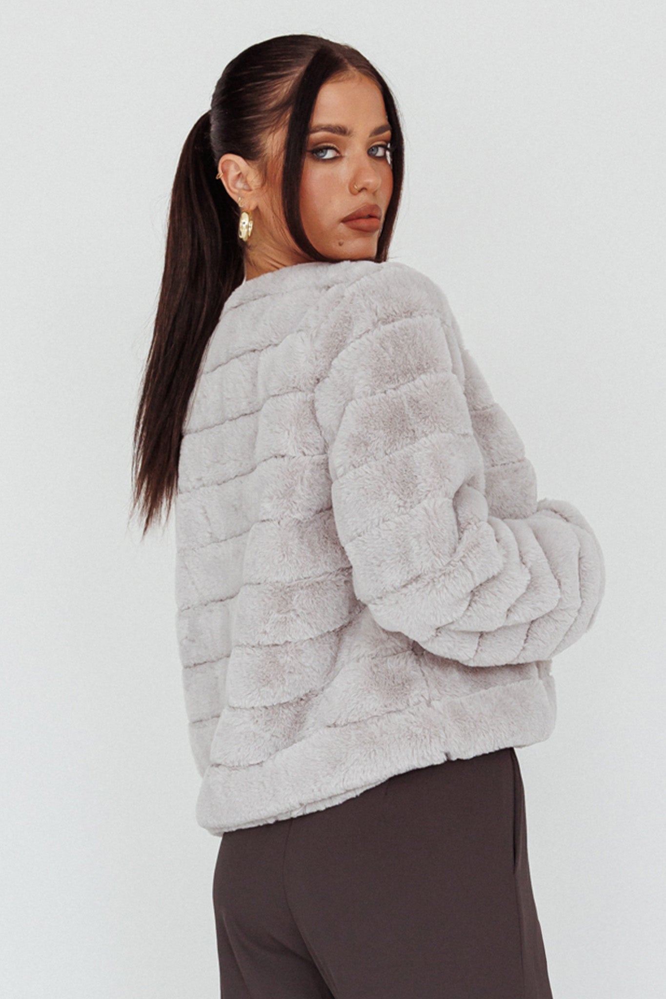 Montana Faux Fur Jacket Light Grey by Selfie Leslie
