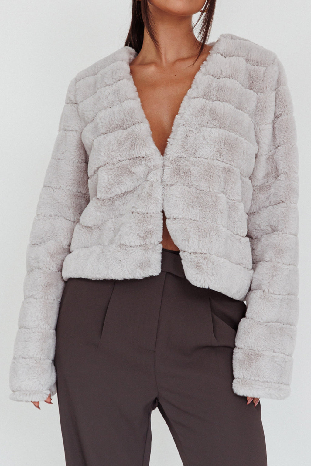 Montana Faux Fur Jacket Light Grey by Selfie Leslie