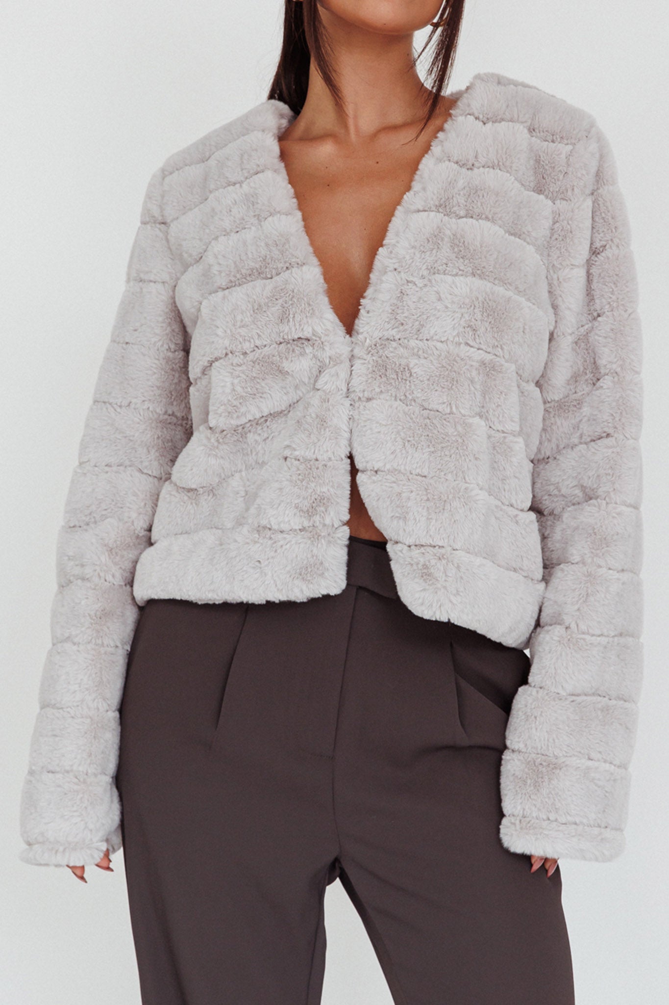 Montana Faux Fur Jacket Light Grey by Selfie Leslie