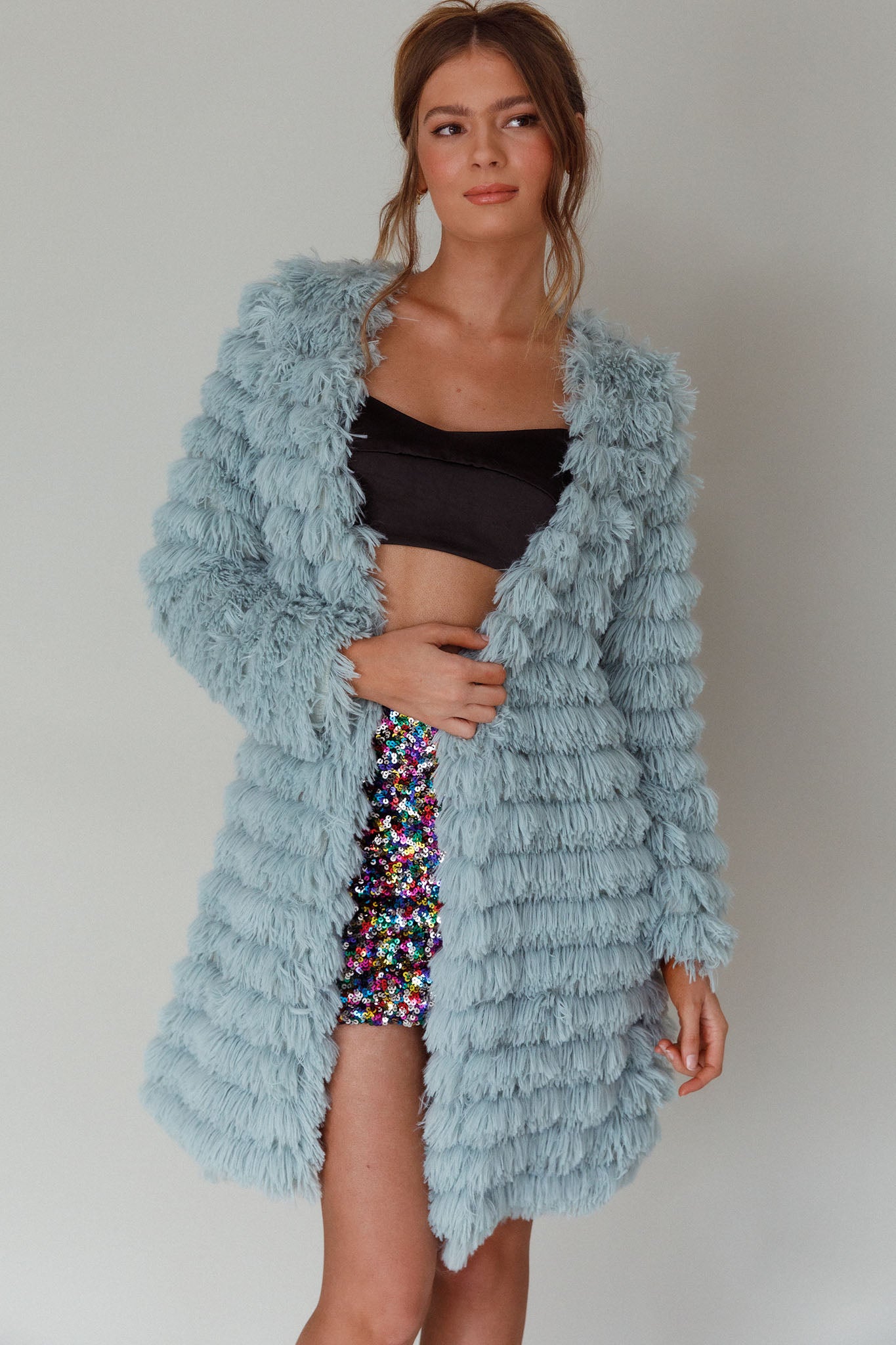 Montana Faux Fur Long Jacket Matcha by Selfie Leslie
