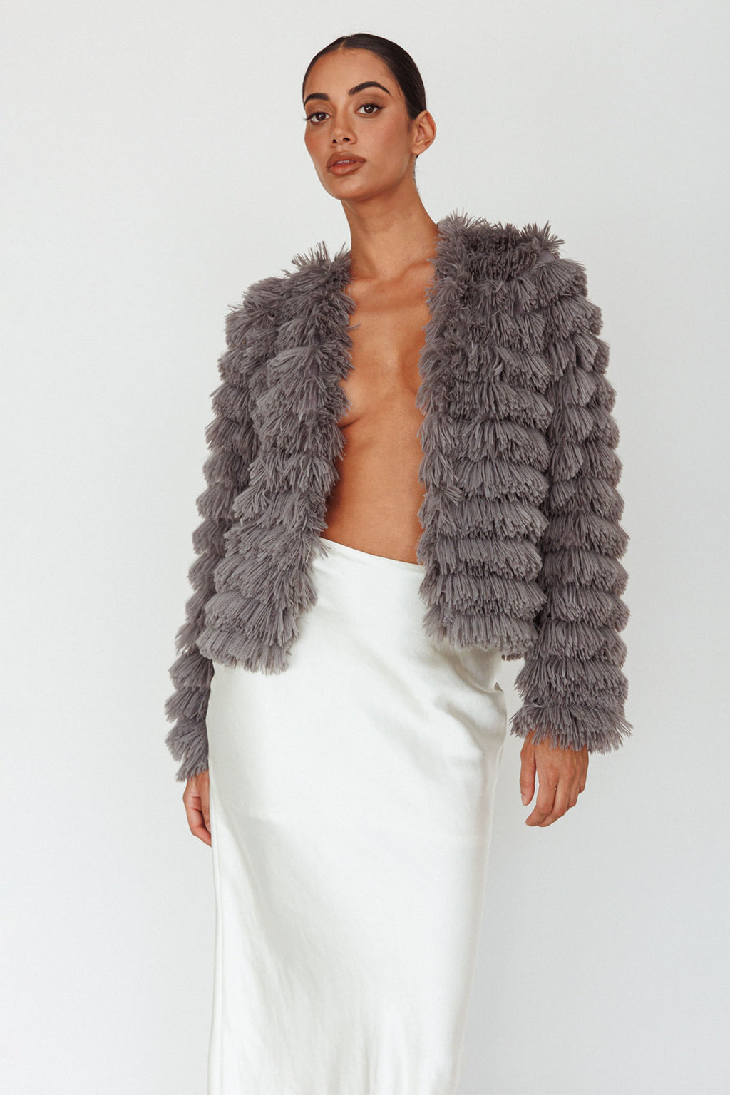 Montana Shaggy Faux Fur Coat Grey by Selfie Leslie