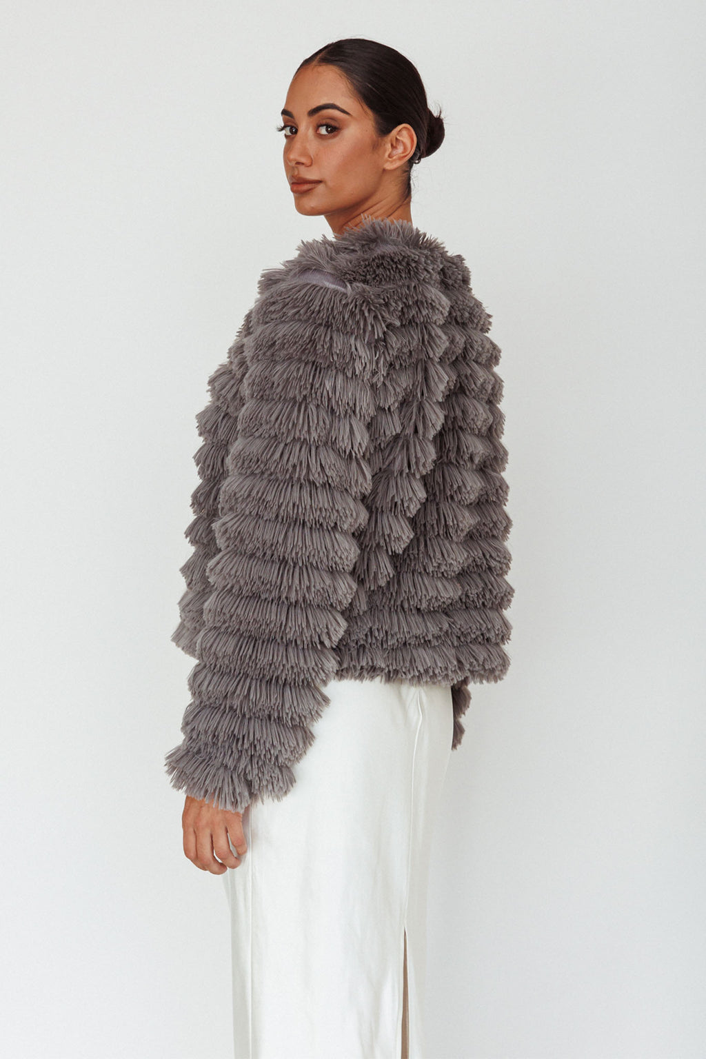Montana Shaggy Faux Fur Coat Grey by Selfie Leslie