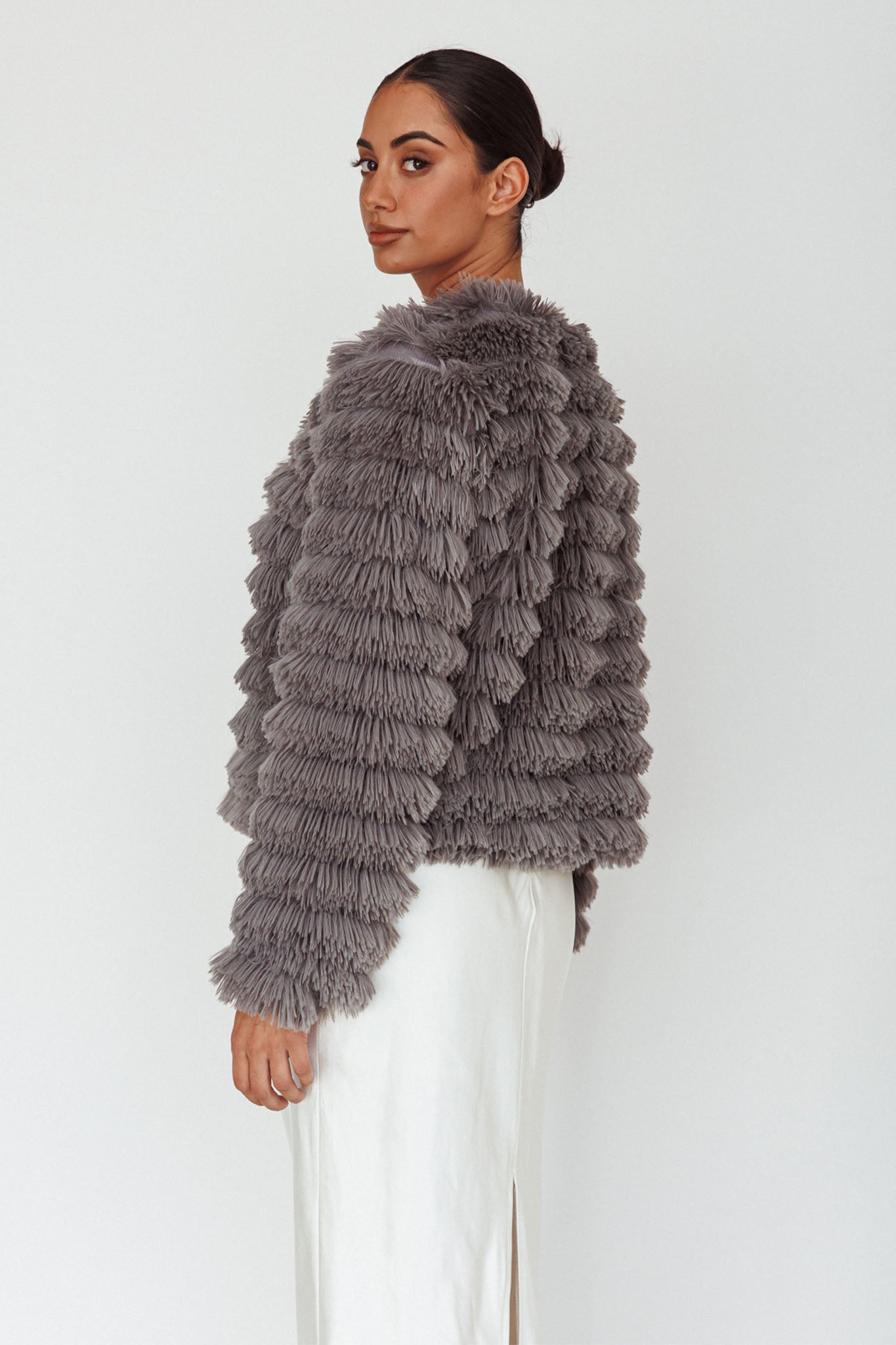 Montana Shaggy Faux Fur Coat Grey by Selfie Leslie