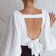 Love Like This Balloon Sleeve Open Back Crop Top Textured White