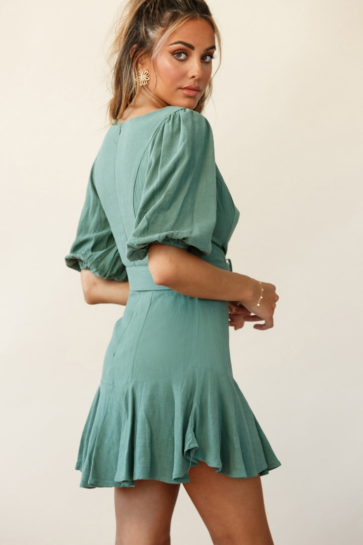 Jardin Half Balloon Sleeve Belted Dress Sage by Selfie Leslie
