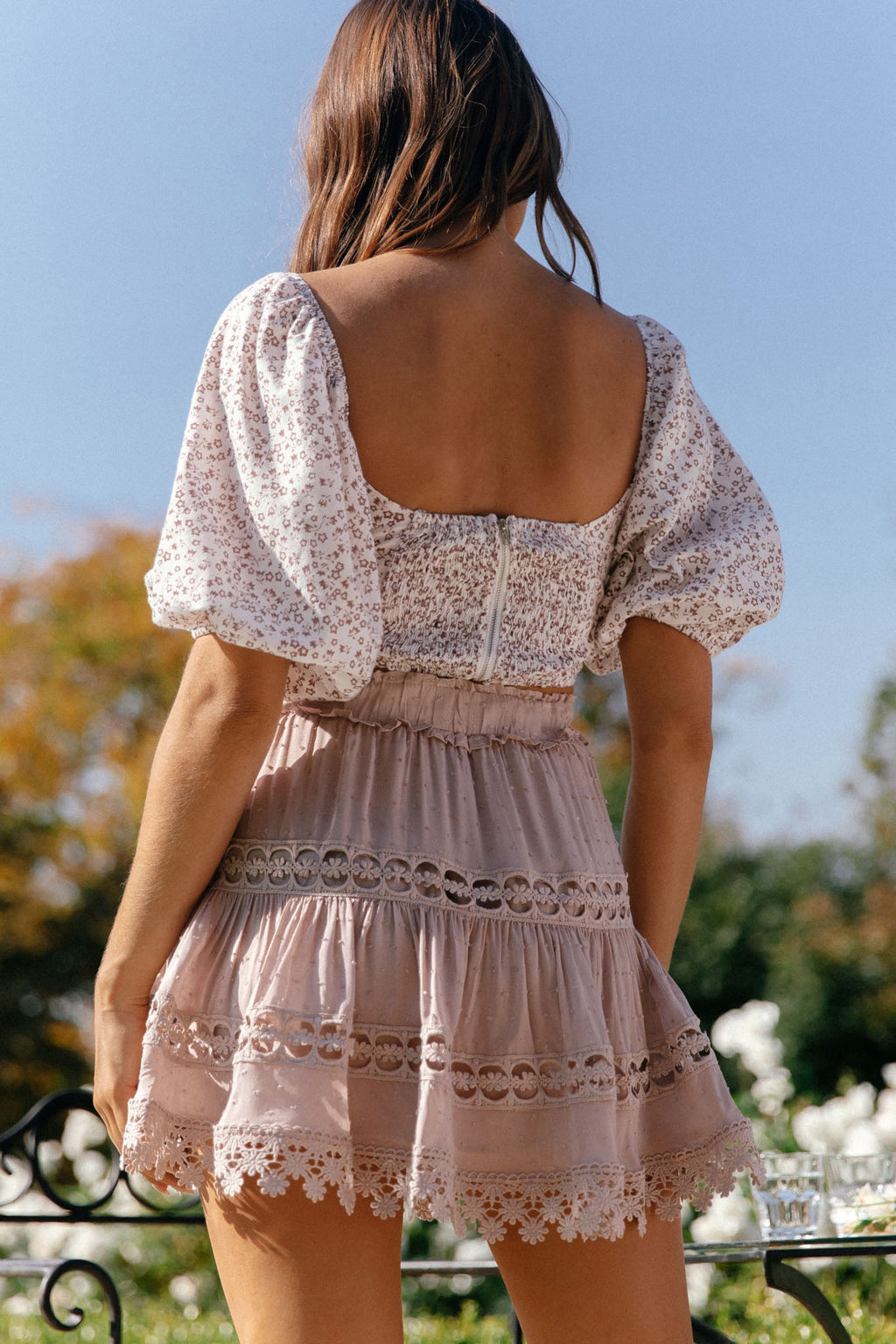 Blanche Floral Lace Trim Skirt Blush by Selfie Leslie