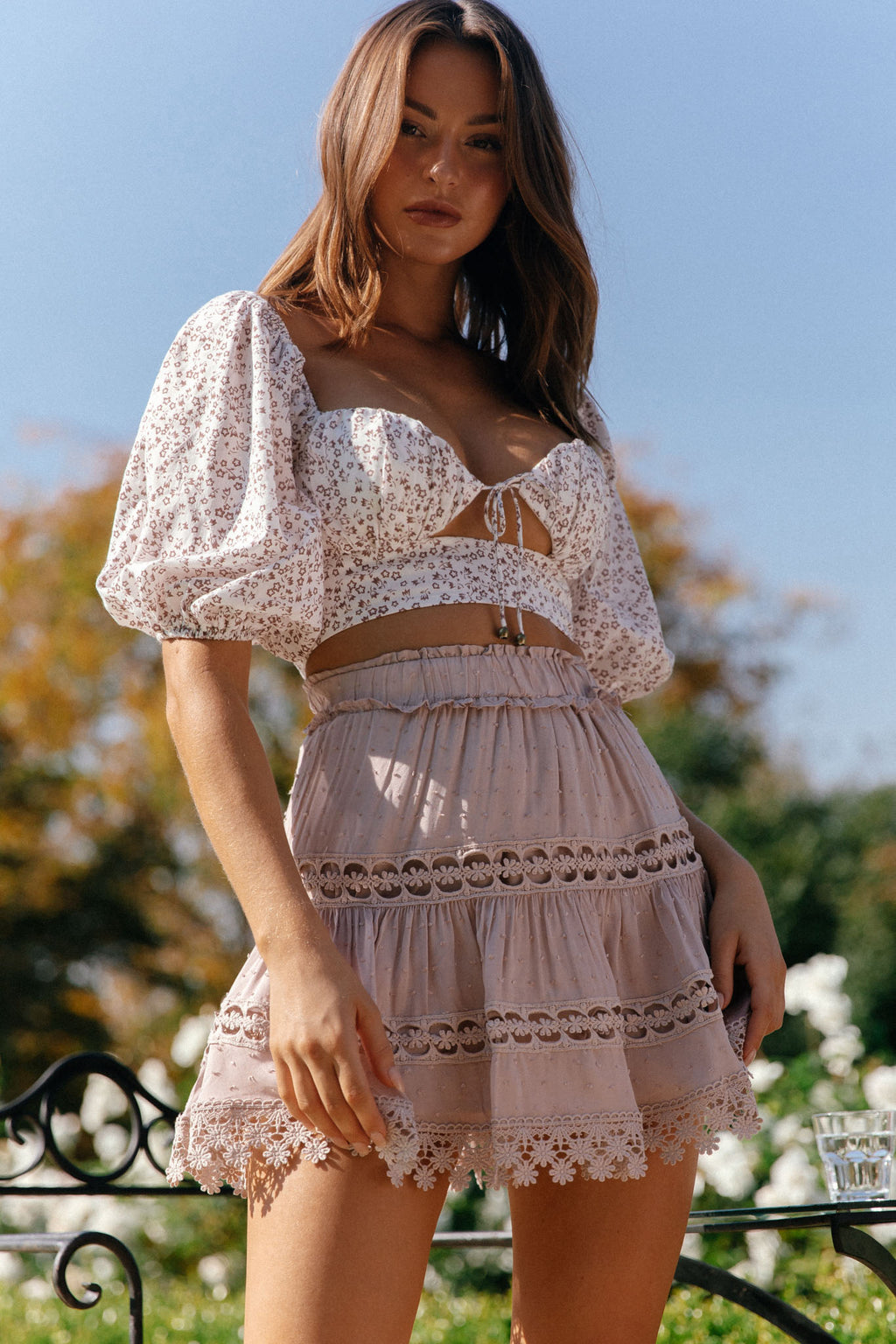 Blanche Floral Lace Trim Skirt Blush by Selfie Leslie