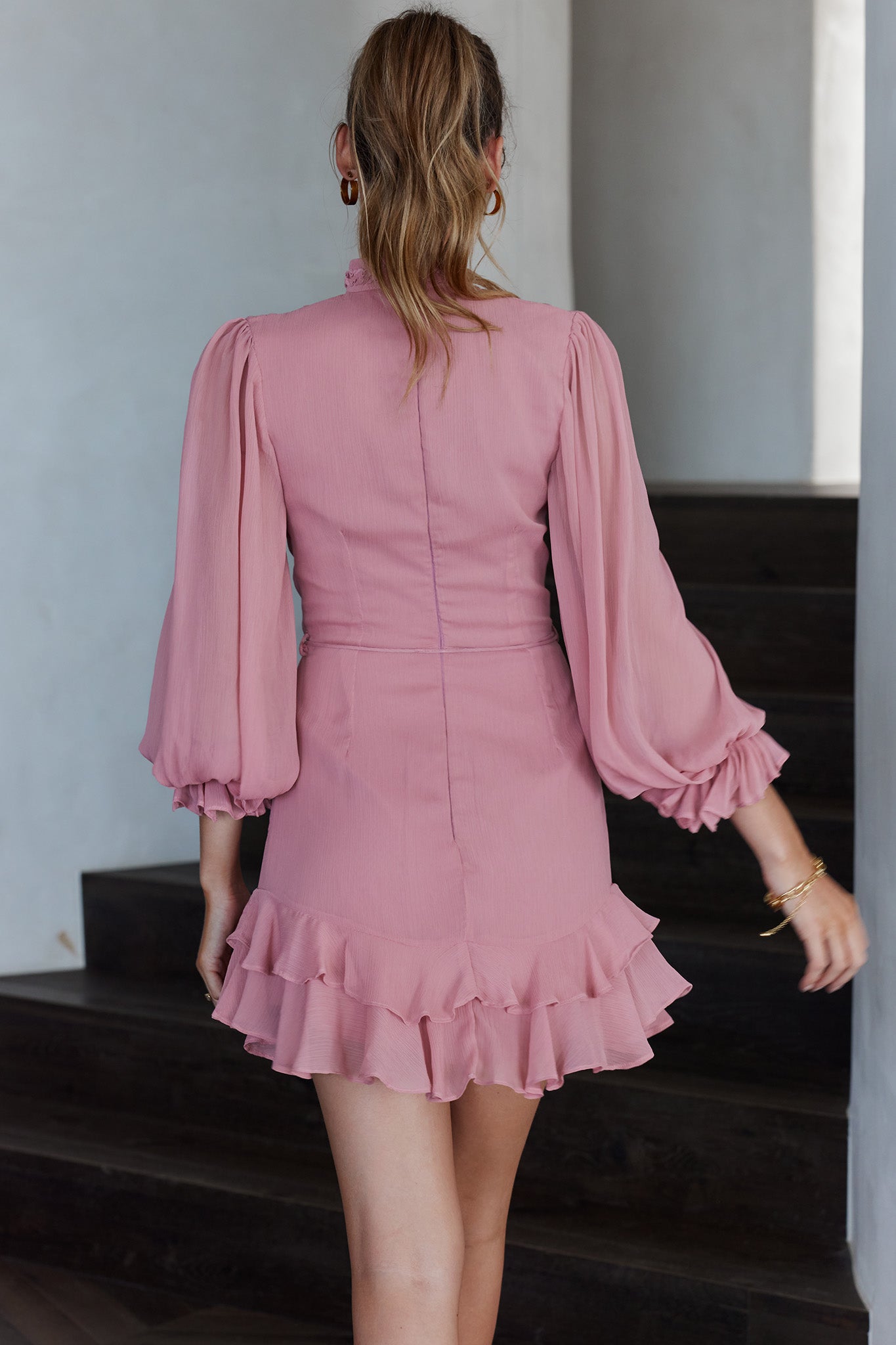 Lark High Neck Balloon Sleeve Dress Blush by Selfie Leslie