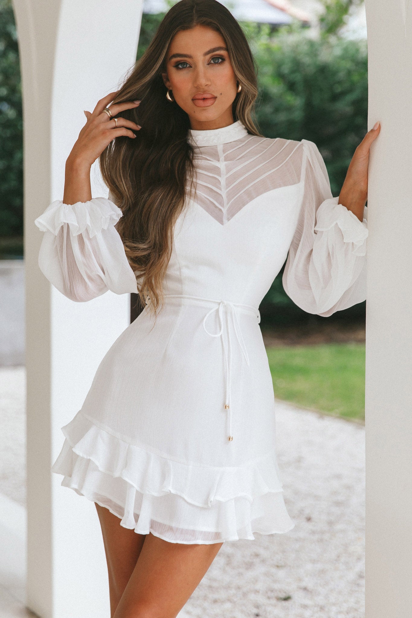 Shop the Lark High Neck Balloon Sleeve Dress White