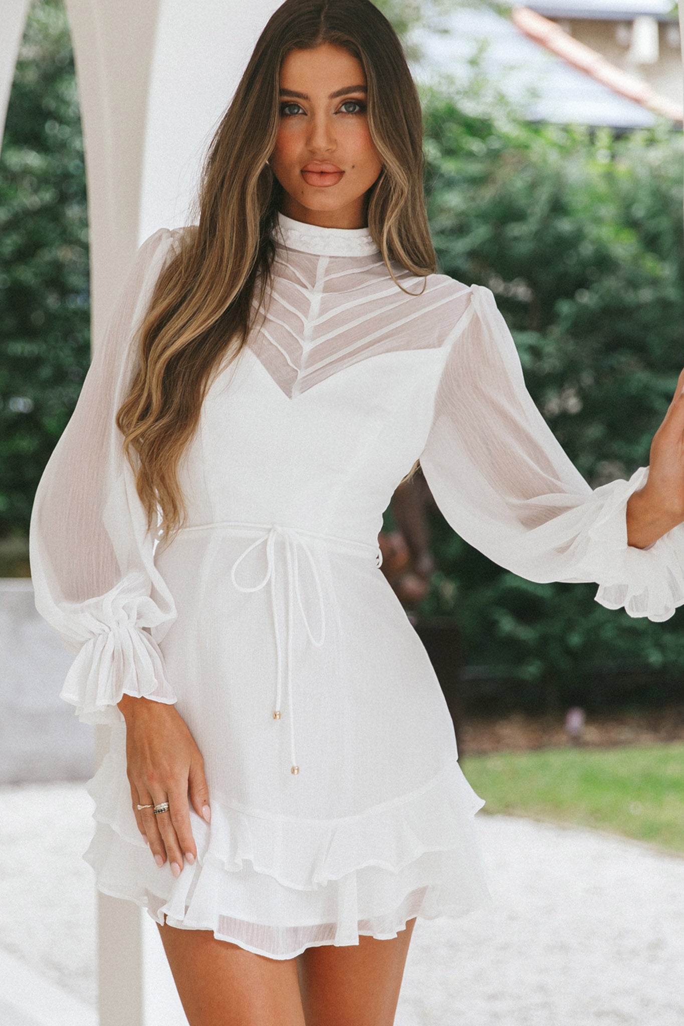 Shop the Lark High Neck Balloon Sleeve Dress White