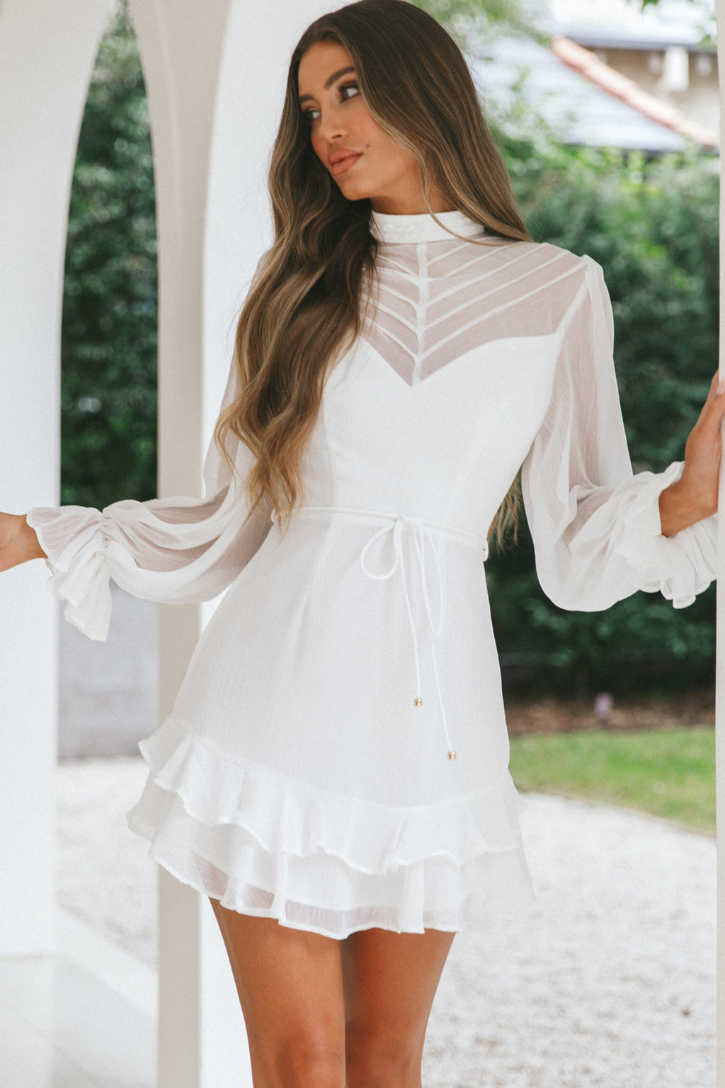 Lark High Neck Balloon Sleeve Dress White by Selfie Leslie