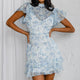 Lark High Neck Ruffle Sleeve Dress Clover Print Blue