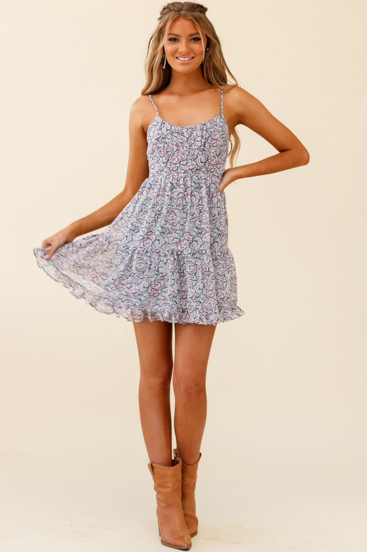 Eternal Sunshine Gathered Bust Babydoll Dress Ornate Floral Print Pink by Selfie Leslie