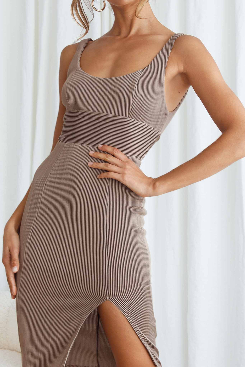 Workin' 9 to 5 Scoop Neck Knee Length Pencil Dress Olive by Selfie Leslie