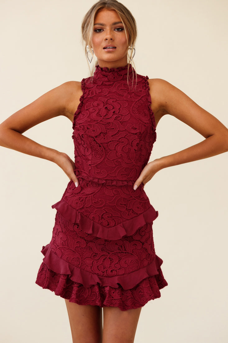 Osiris Sleeveless High Neck Lace Dress Wine by Selfie Leslie