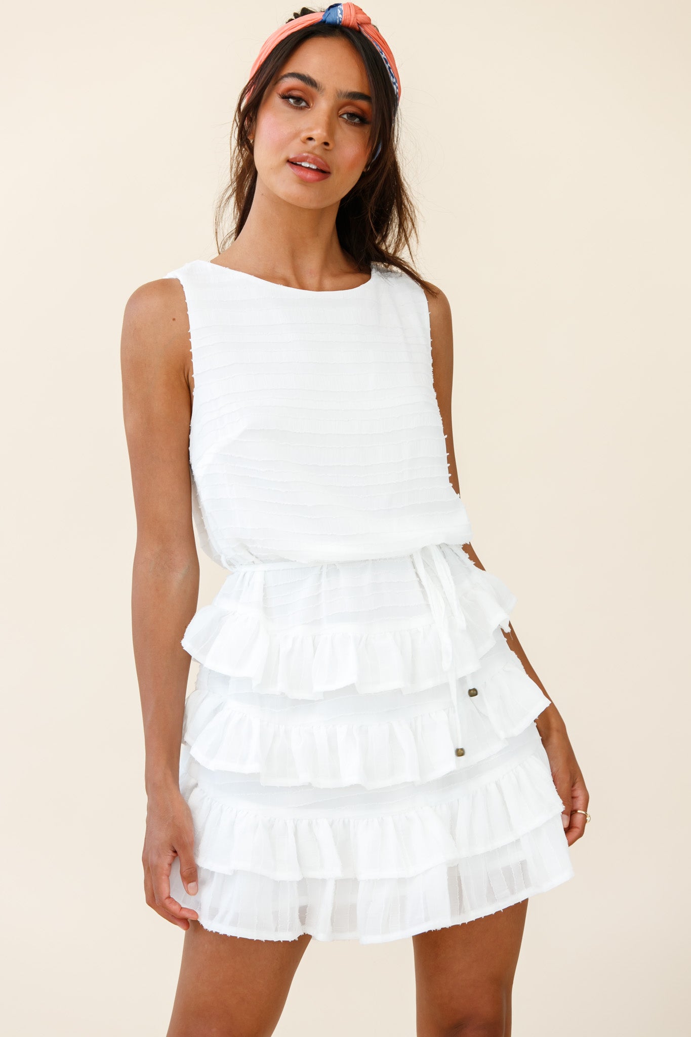 Zayah Sleeveless Layered Frill Dress White by Selfie Leslie