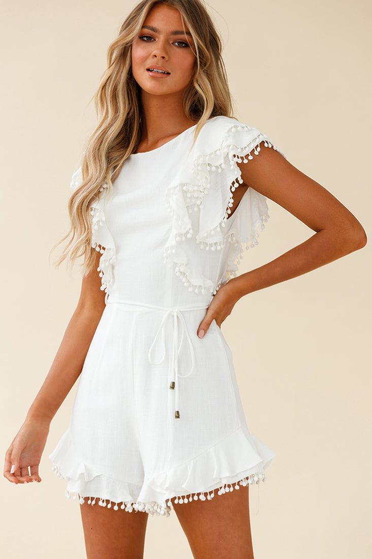 Must Be Nice Frill Shoulder Circle Trim Romper White by Selfie Leslie