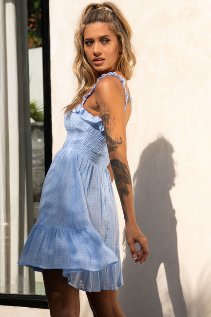 Flynn Frill Strap Shirred Bust Dress White