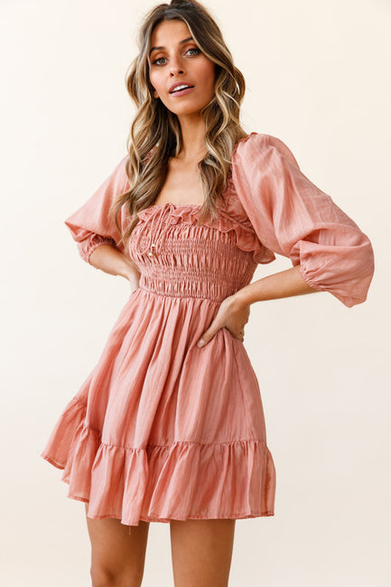 Flynn Balloon Sleeve Shirred Bust Mini Dress Lavender