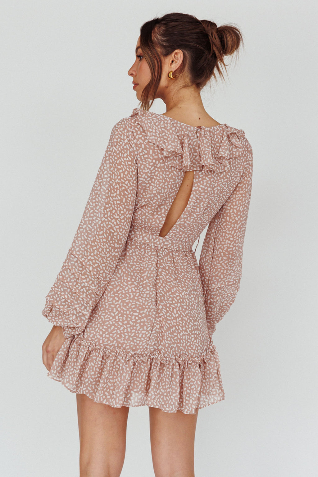 Marcheline Balloon Sleeve Waist Tie Dress Sprinkle Print Pink by Selfie Leslie