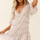 Chasing Daisies Fluted Sleeve Frill Trim Shift Dress Sprinkle Print Beige