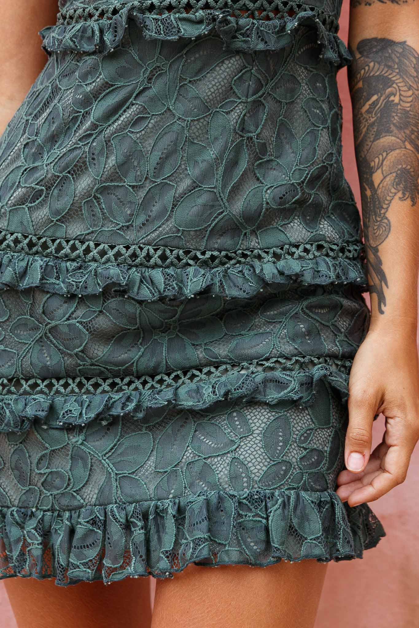 Dear Lover Cami Strap Frill Detail Lace Dress Green by Selfie Leslie