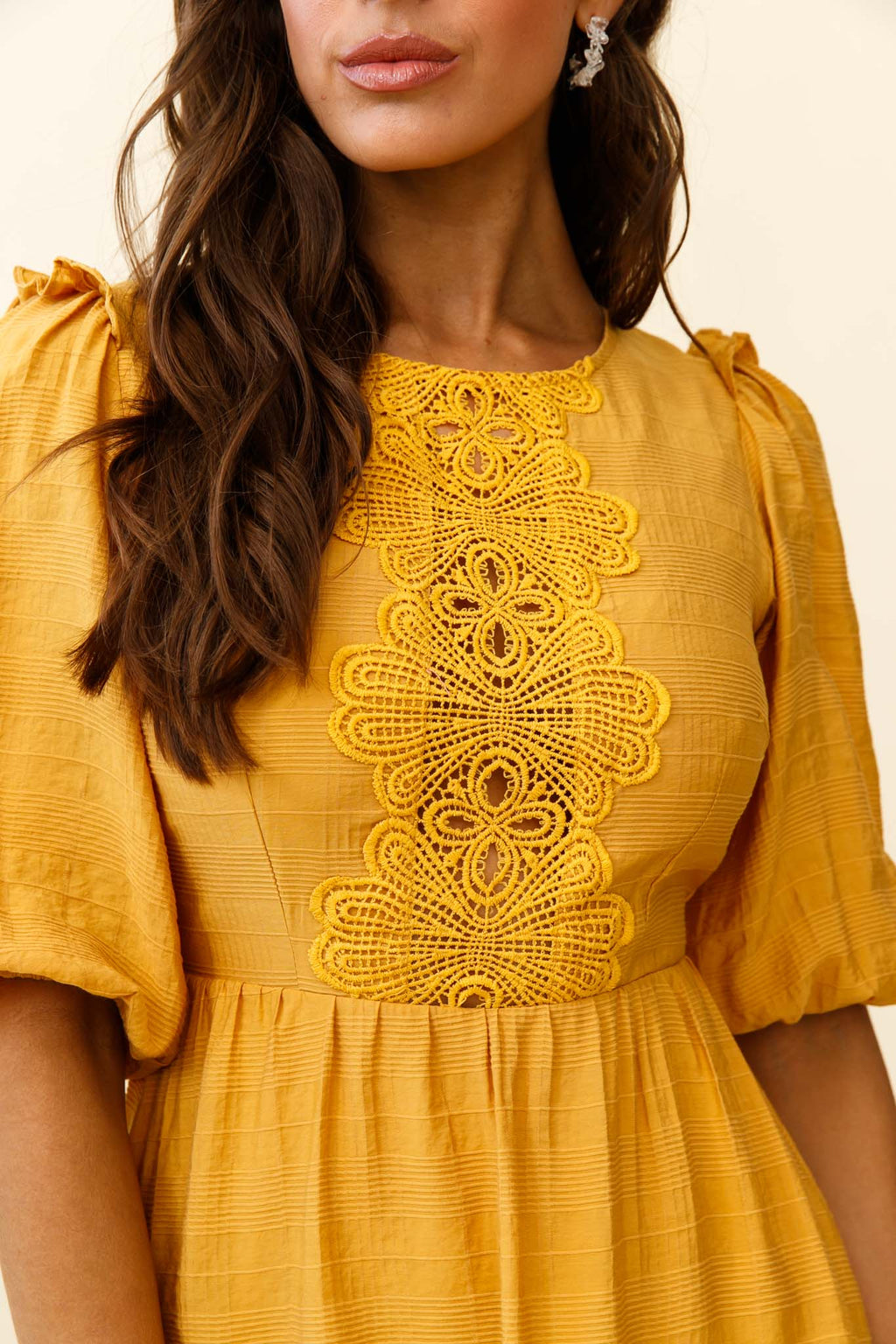 Sunday Morning Applique Embellished Open Back Dress Yellow by Selfie Leslie