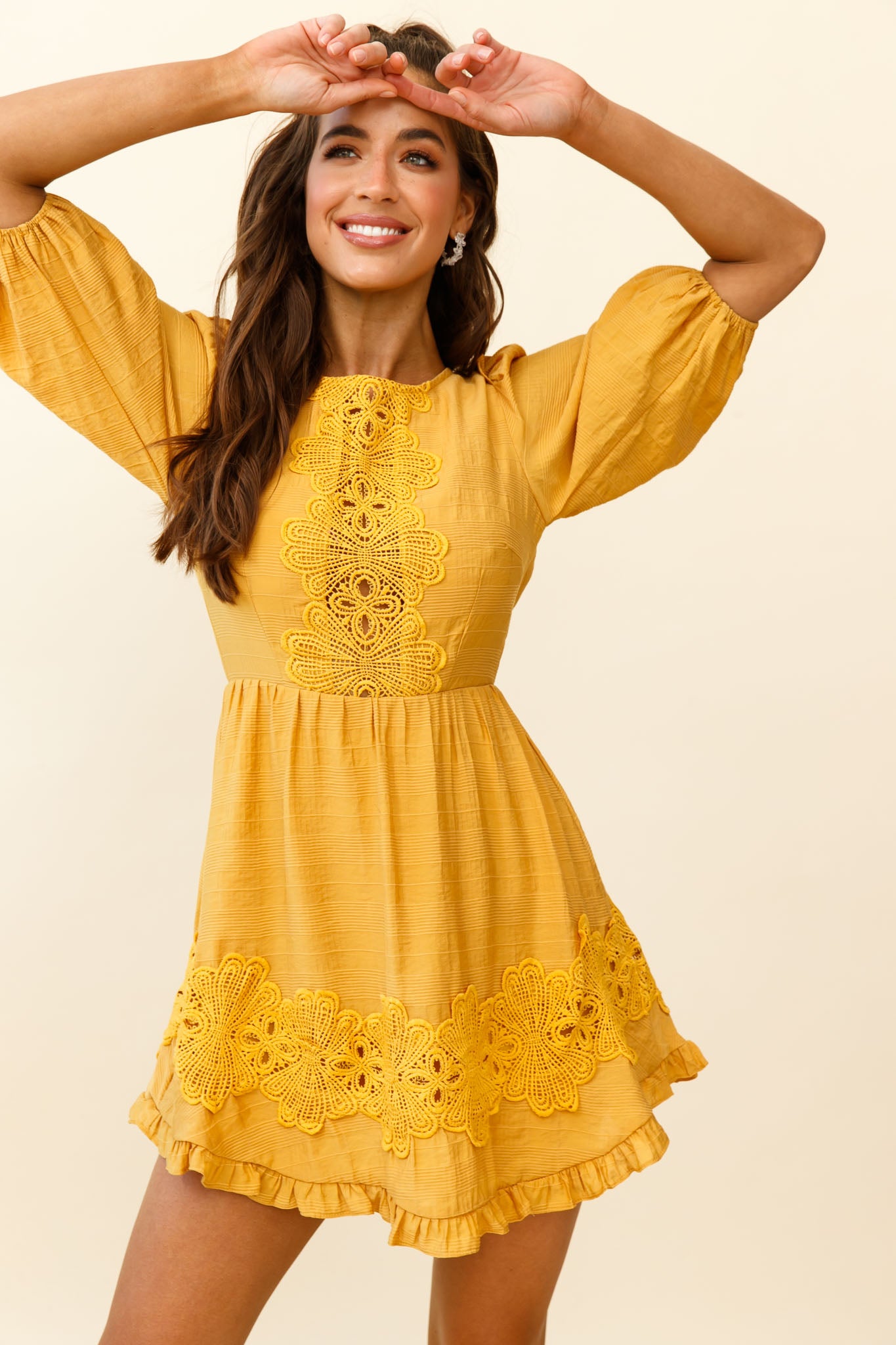 Sunday Morning Applique Embellished Open Back Dress Yellow by Selfie Leslie