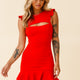 Dinner At 8 Cut-Out Bust Ruffle Shoulder Dress Red