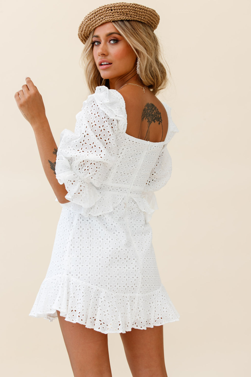 Say That Again Bust Tie Ruffle Trim Dress White by Selfie Leslie