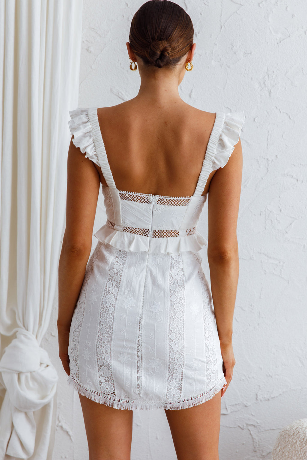 Emilita Frill Strap Lace Dress White by Selfie Leslie