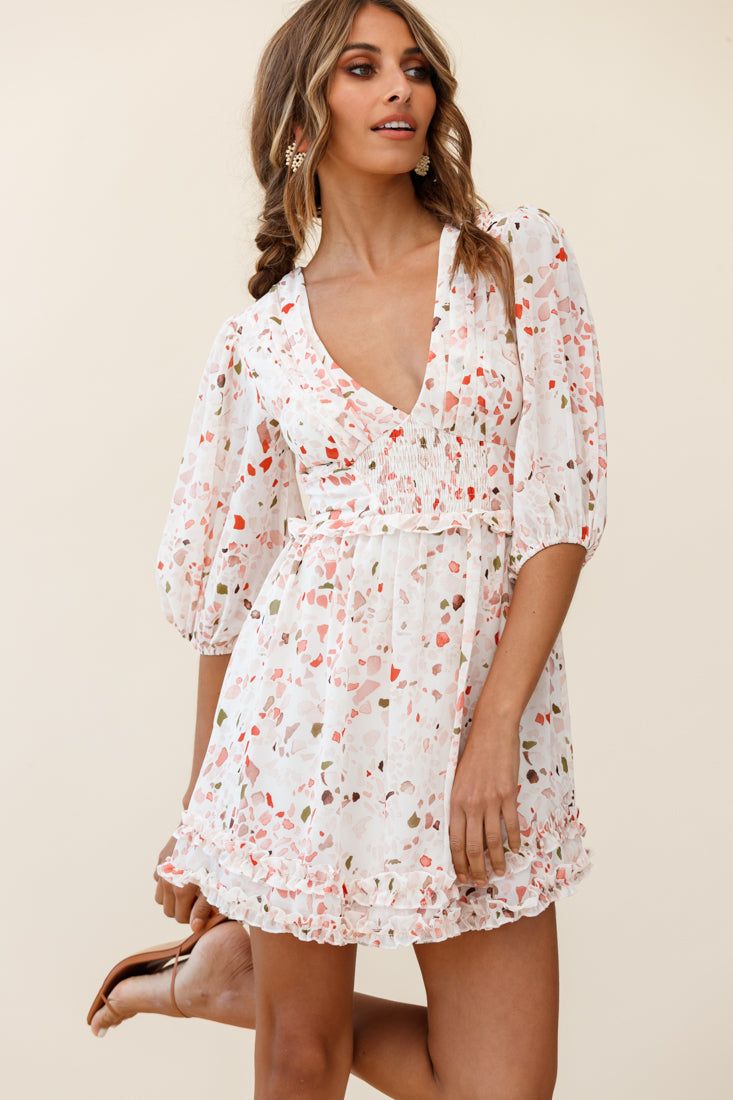 Born Free Shirring Detail Frill Trim Dress Pink Multi by Selfie Leslie