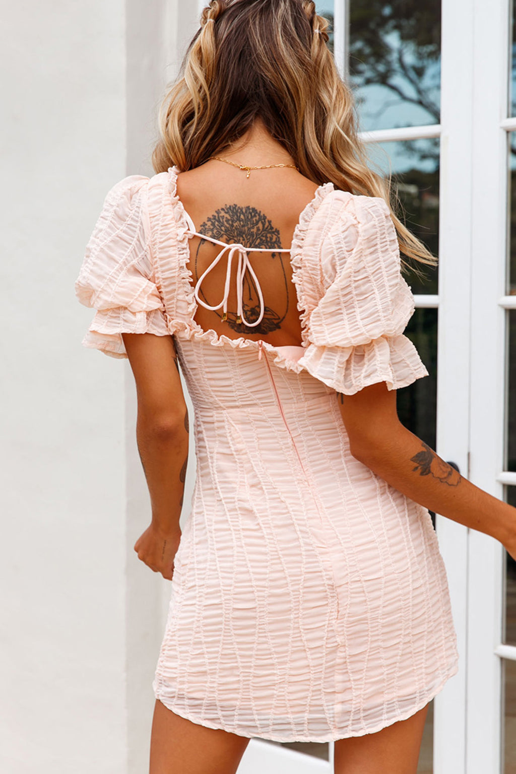 Ashlyn Puff Sleeve Sweetheart Neckline Dress Pink by Selfie Leslie