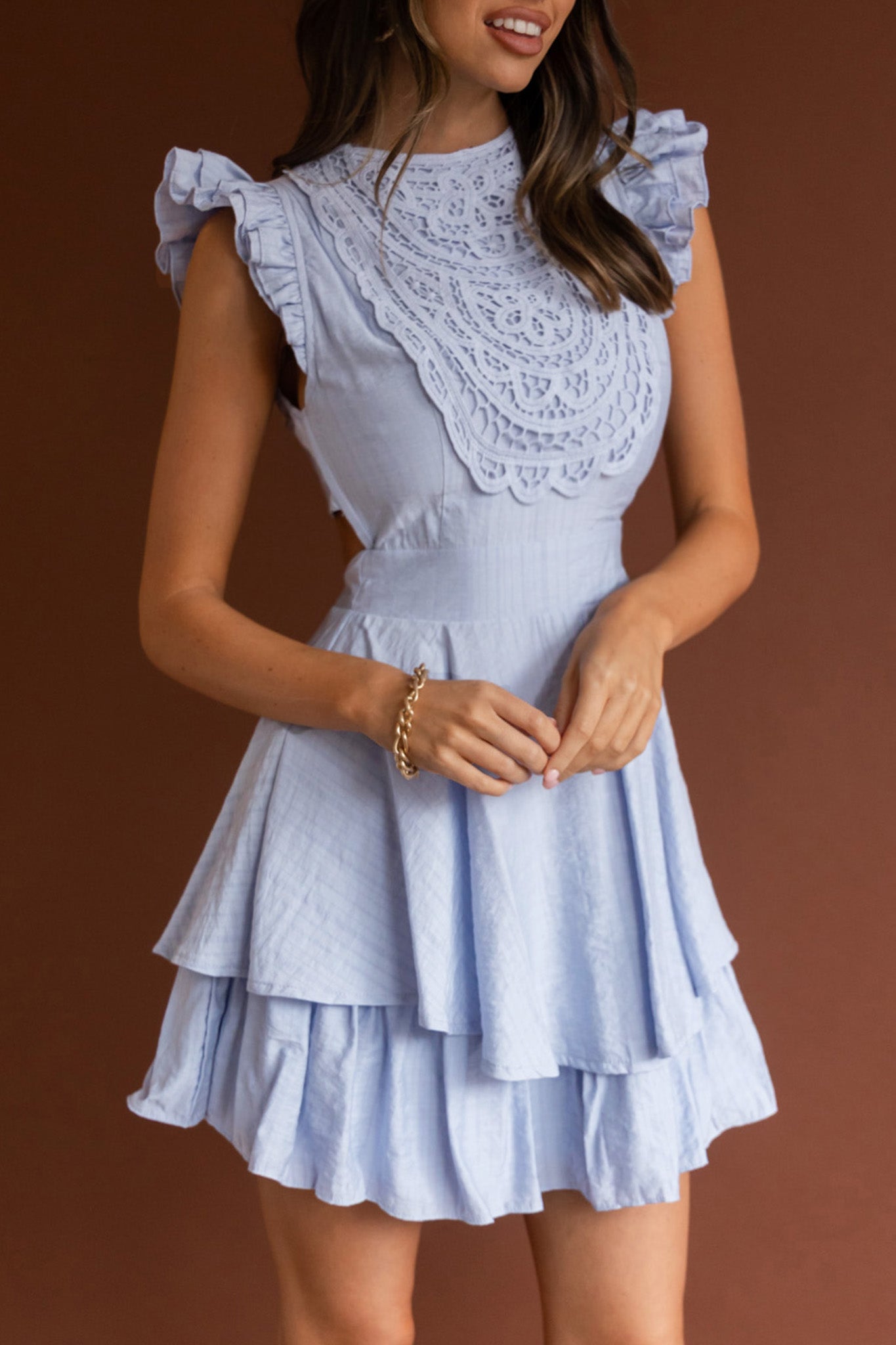 Nellie Lace Bust High Neck Dress Blue by Selfie Leslie