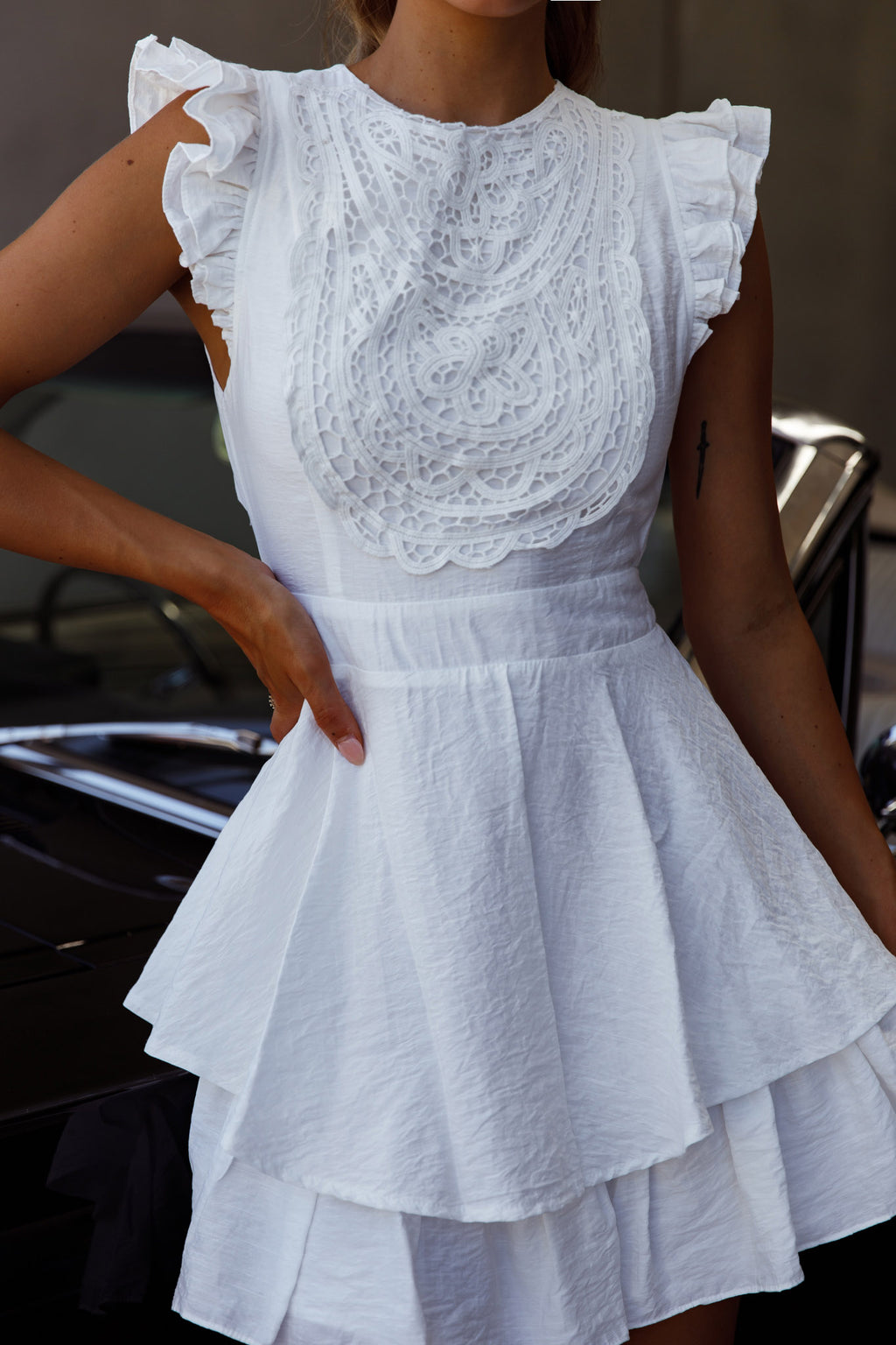 Nellie Lace Bust High Neck Dress White by Selfie Leslie
