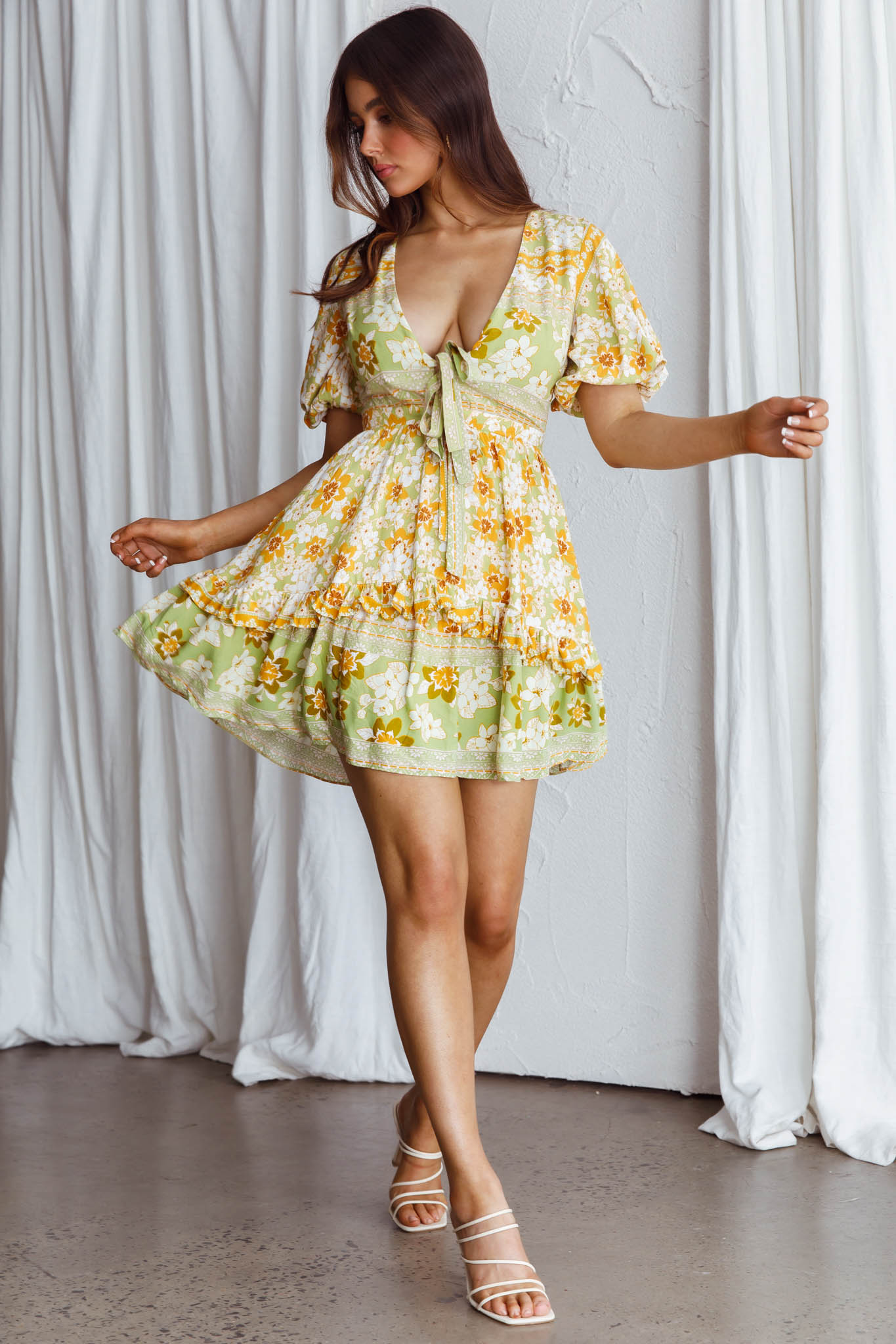 Rosy Tied Bust Mini Dress Floral Apple/Yellow Rosy Tied Bust Mini Dress Floral Apple/Yellow