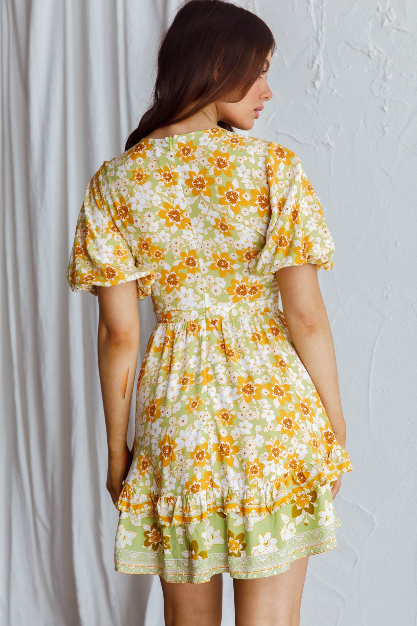 yellow apple dress Rosy Tied Bust Mini Dress Floral Apple/Yellow