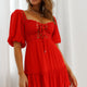 Golden Hour Lace-Up Front Crochet Dress Red