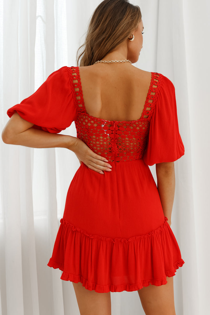 Golden Hour Lace-Up Front Crochet Dress Steel Blue